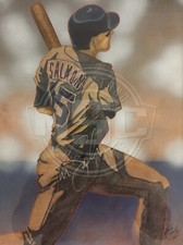 ORIGINAL AUTOGRAPHED TIM SALMON LOS ANGELES ANGELS ARTWORK / PAINTING