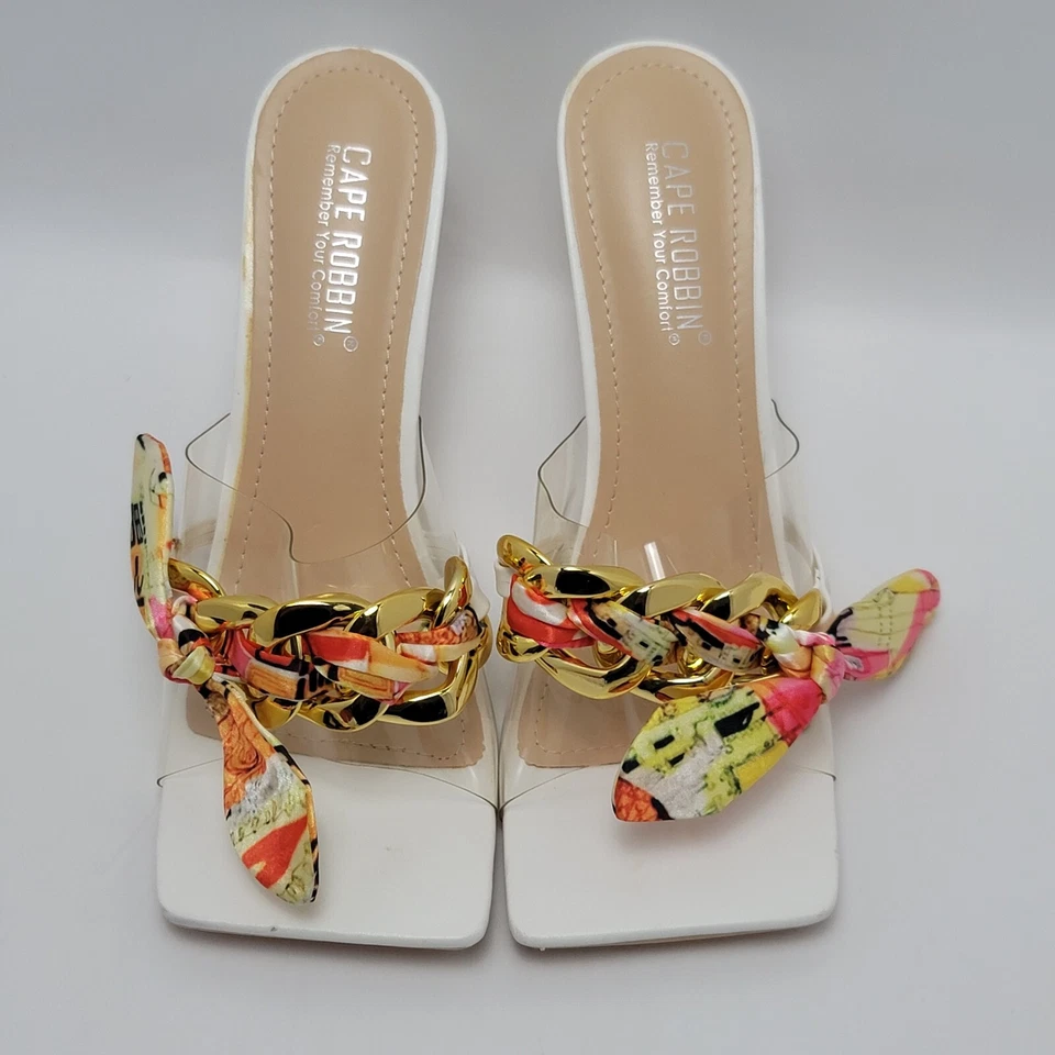 Cape Robbin Concur Tacón Transparente PVC Bufanda Acento Puntera Cuadrada Deslizable Blanco Talla 8 Foto 2 de 4