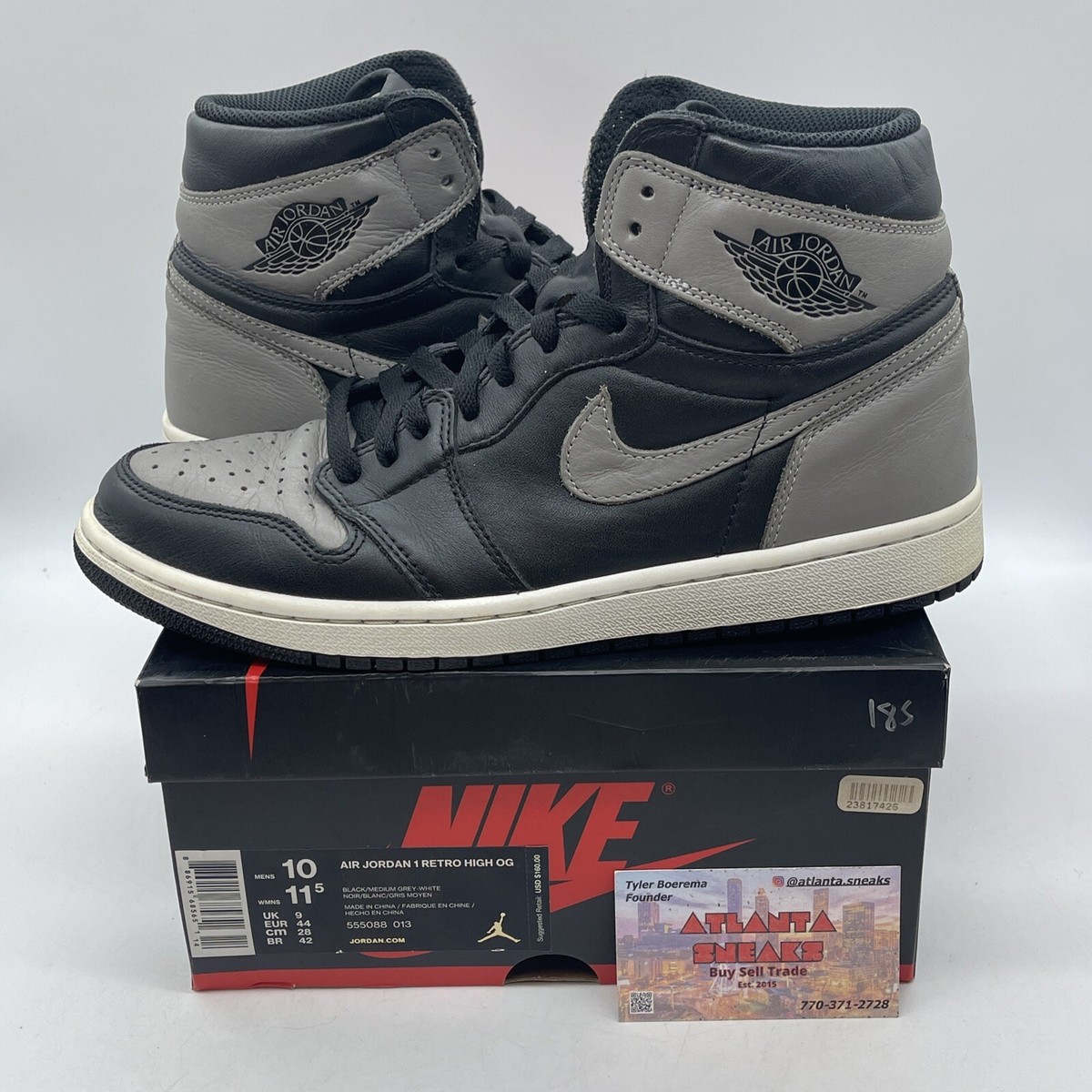 Size 10 - Jordan 1 Retro OG High Shadow Grey White Black Leather  