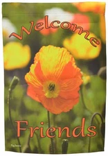 Welcome Friends Garden Flag Orange Flower Yard Decor Double Sided Banner