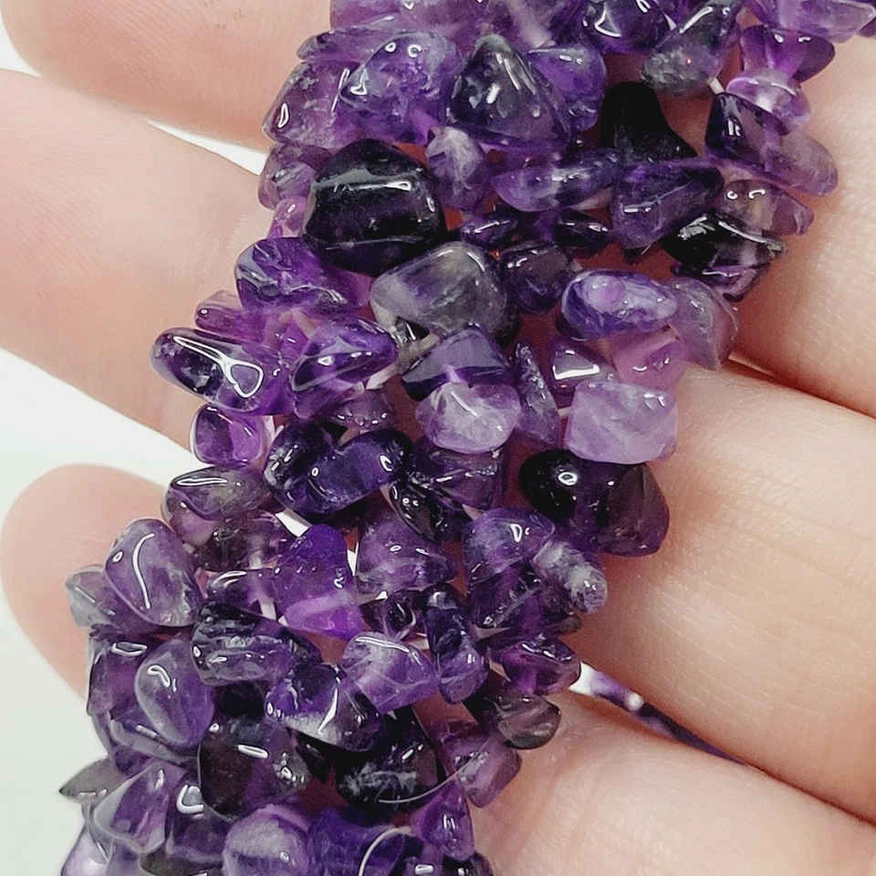 Pulsera elástica gruesa con astillas de amatista púrpura joyería de moda probada febrero Foto 3 de 4