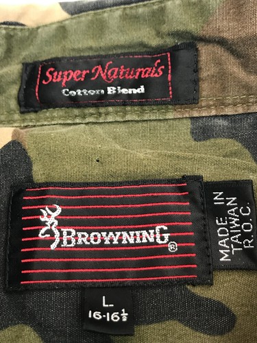 Browning Super Naturals Long Sleeve Camo Men's Large Cotton Blend 16-16.5 - Picture 3 of 17