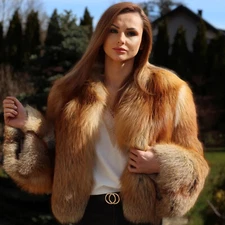 Women Real Red Fox Fur Coat Natural Thick Fur Short Jacket Winter Warm Overcoat