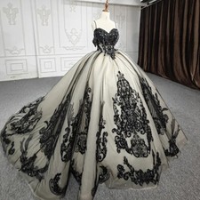 Black Quinceanera Dresses Lace Open back Tulle Layered Handmade Flower Ball Gown