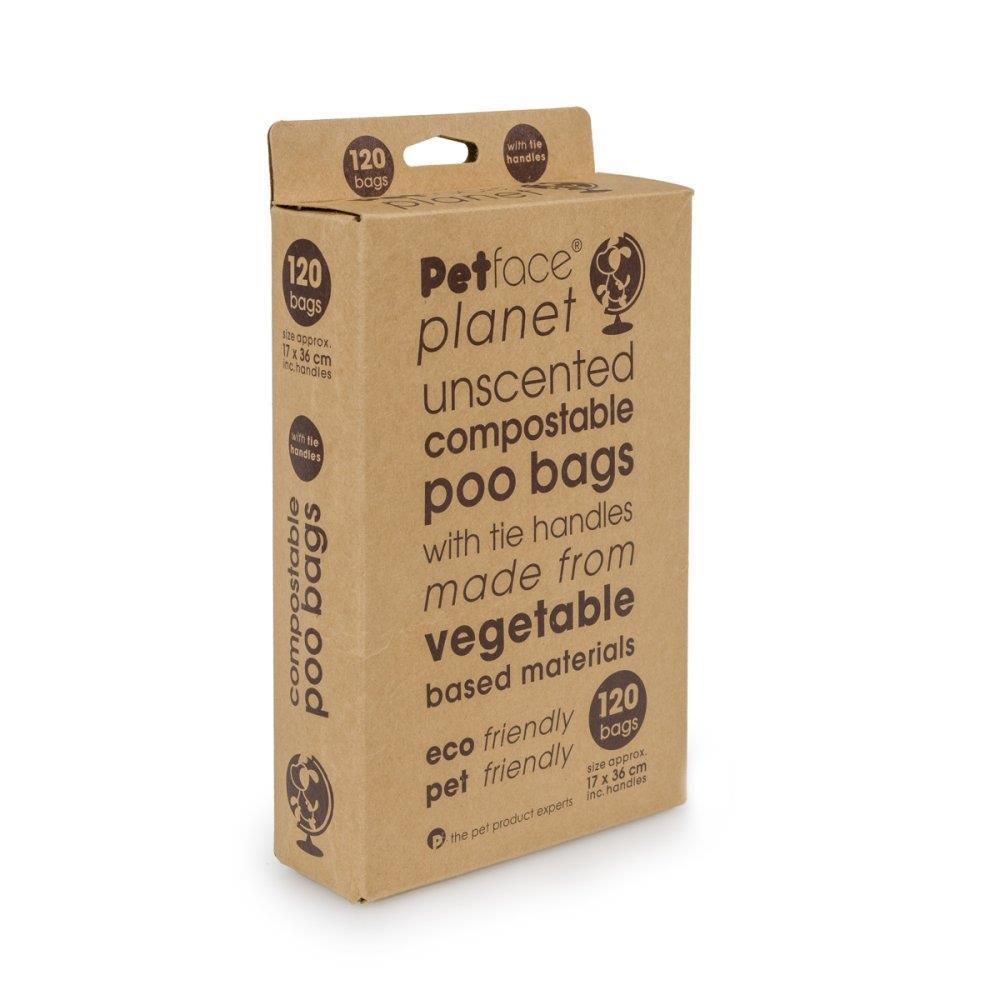 Compostable Poo Bags Unscented Petface Planet Tie Handles Eco Friendly 120 Bags