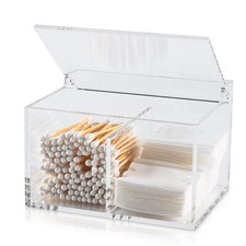 Clear Acrylic Cotton Swab Ball Holder Qtip Organizer With Lid 2grid Canister For