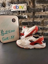 Nike Air Huarache Run GS Trainers White And Red 654275-102 Size 5y