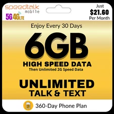 Prepaid SIM Card Kit Unlimited Data Talk Text SpeedTalk Smart Phone Plan 1 Year