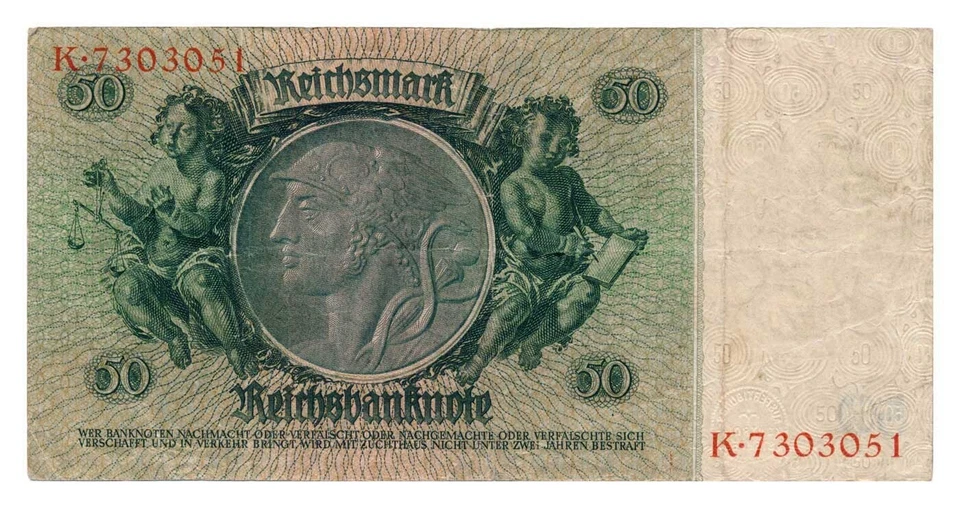 GERMANY banknote 50 Reichsmark 1933 serie M/K 7-digit - Image 2 of 2