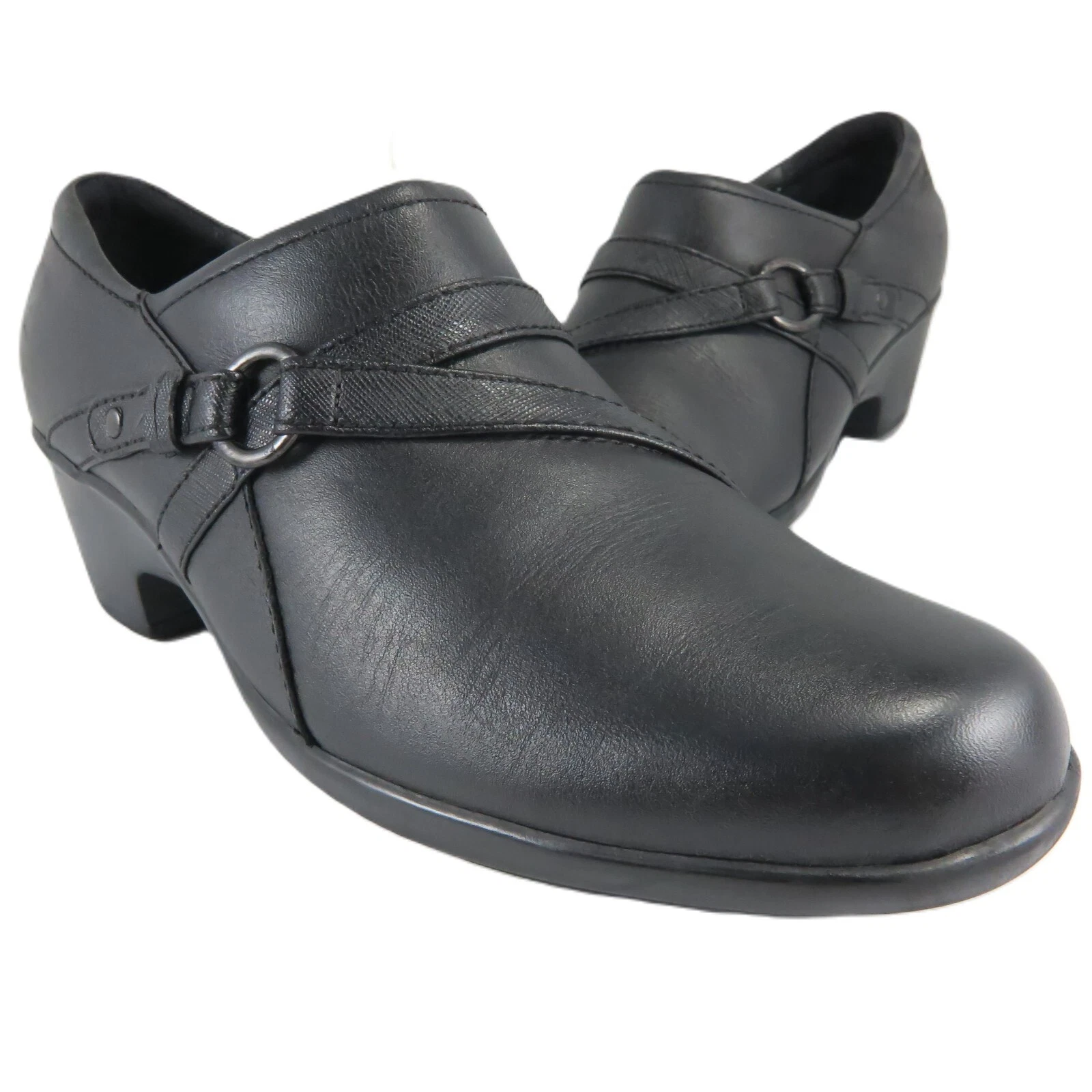 Mocassini Clarks GENETTE ARC da donna taglia 8 5 M in pelle nera con zip laterale 2" in