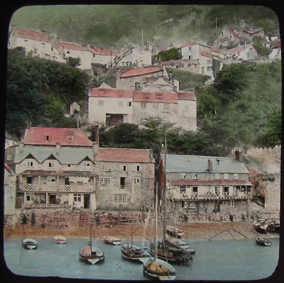 Glas magische Laterne Dia CLOVELLY VOM KAI UM 1890 VIKTORIANISCHES FOTO DEVON