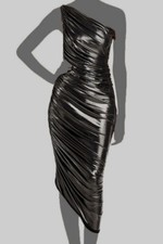 $245 Norma Kamali Women's Gray Diana One Shoulder Asymmetric Gown Dress SZ XS/34