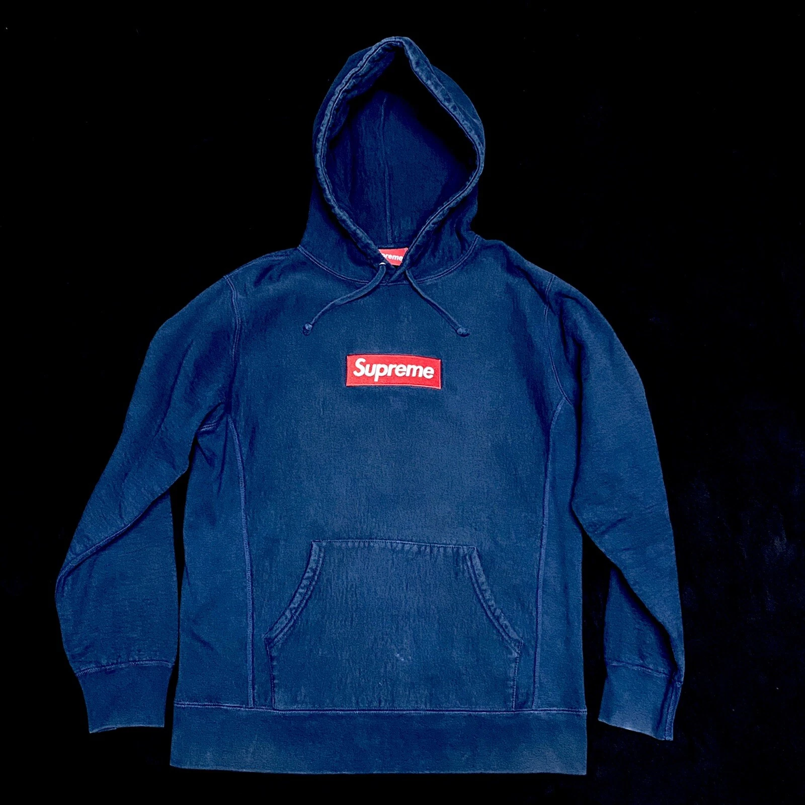 100% Authentic Supreme Box Logo Hoodie Navy L Large Tiffany Berlin Crewneck
