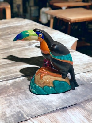 Splendid Vintage Pottery Art Deco Toucan Bird Figurine Sculpture German/Czech
