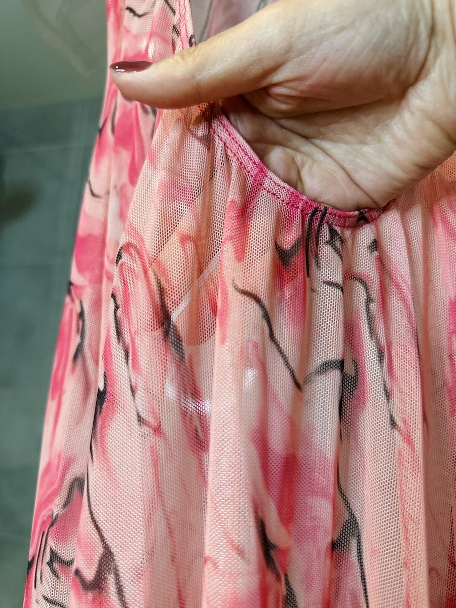 pink acid print short sleeve scoop mesh maxi dress PLT Pink Acid Print Short Sleeve Scoop Mesh Maxi Beach Dress Size 6 UK NWOT