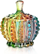 6 Oz Colorful Embossed Glass Jars with Lid - Crystal Glass Candy Dishes - Irides