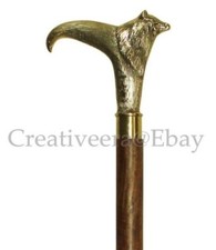 Antique Solid Brass Vintage Designer Head Handle Style Cane Wooden Walking Stick