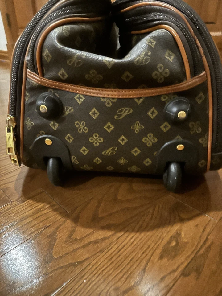 Vintage Coated Canvas Print Wheeled Rolling Duffle Bag - Image 3 of 4