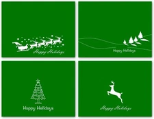 Green Happy Holidays Cards-Blank Inside with Envelopes-5.5"4.25"-12 or 24 Packs
