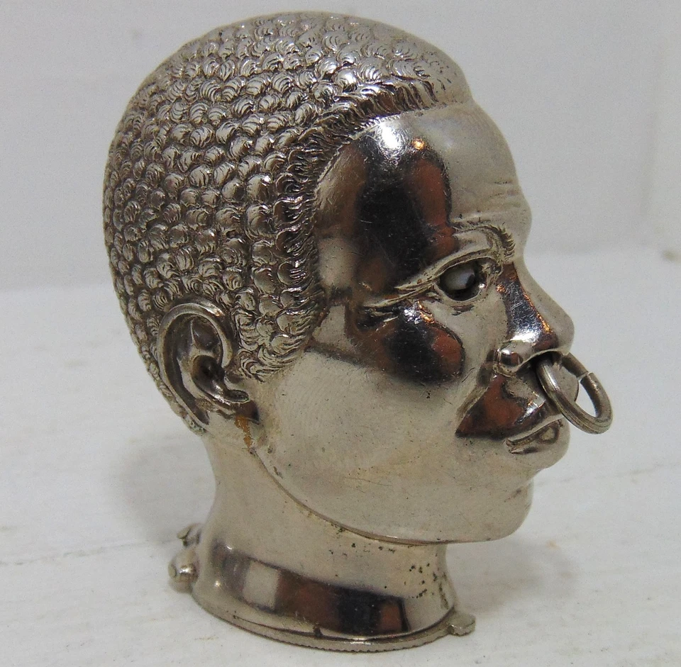 African / Afro Caribean Head Silver Tone Vesta Box / Case - Image 2 of 4
