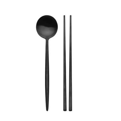 Premium 18/10 Stainless Steel Black Chopsticks & Spoon Set
