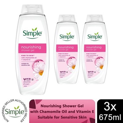 Simple Kind To Skin Duschgel 3er Pack 675ml Pflegendes Geranienöl Duschgel