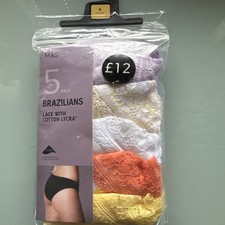 Marks And Spencer Brazilian 5 Pack Size 6 Lace With Cotton Lycra - BNWT