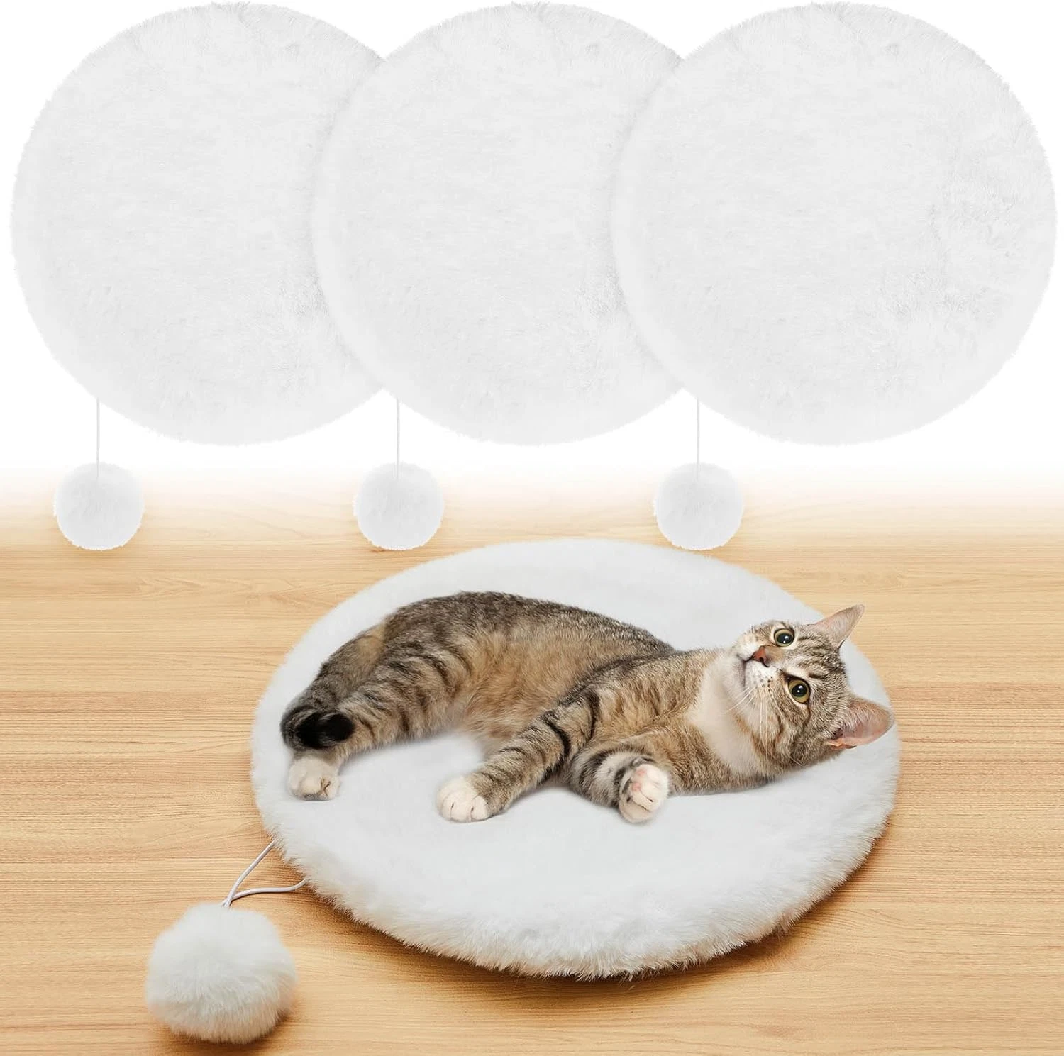 3 Pack 14" Round Cat Dog Bed Cushion Pad Mat Faux Rabbit Fur Pet Sleeping Mat...