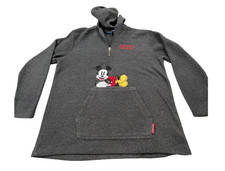 Vintage Disney Mickey Mouse Hoodie Women Large Gray Fleece Pullover Kangaroo Y2K