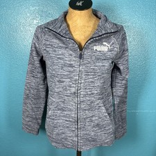 PUMA Girls Womens Fleece Jacket Junior L 14 16 Full Zip Gray Marled Top Reflect