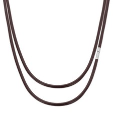 20" Leather Necklace Cord, 3mm Braided Leather Cord, Brown/Silver