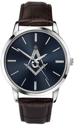 Sekonda Herren Freimaurer Uhr mit blauem Zifferblatt und braunem Armband 90093