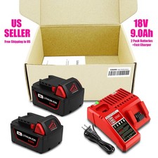 2 Pack 18V 9.0Ah Battery and Charger For Milwaukee 18V M18 Lithium XC Battery