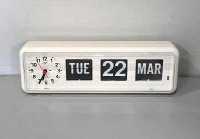 Twemco BQ-38 White Perpetual Calendar Flip Clock Wall Desk Wide