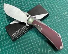 TWO SUN FOLDING KNIFE TITANIUM/RED MICARTA HANDLE D2 PLAIN EDGE TS437-D2-SATIN