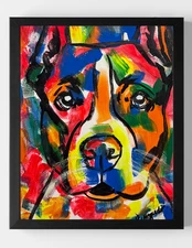 GUAJARDO Original Neo Expressionism Colorful Pit Bull 14X11 Canvas Signed Art