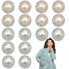 16 pcs Pearl Rhinestone Buttons, Crystal Sewing Craft Buttons for Suits Coat ...