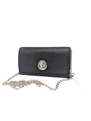 Marc Jacobs Turnlock Crossbody Bag Chain Wallet Black Leather Purse - Image 1 of 4