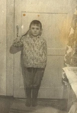 1940s Vintage Photo: Little Boy Pretends to Be a Soviet Soldier