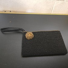 Beautiful Elegant Black Beaded Wristlet Wallet Beaded Gold Flower