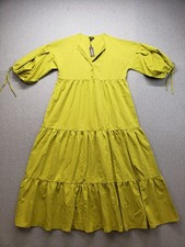 Boohoo Women Dress 12 Green Tiered Maxi 3/4 Sleeve Button Front Casual Summer