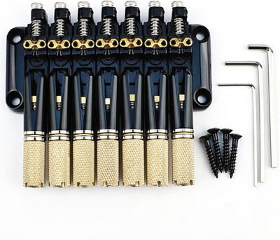 Black 7 String Headless Guitar Bridge System with Brass Saddles