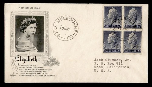 DR WHO 1955 AUSTRALIA FDC QEII BLOCK ARTCRAFT CACHET M69278