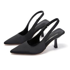 Womens Low Kitten Heel Shoes Ladies Slingback Pointed Toe Party Sandals Size 3-8