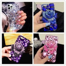 Women Girls Bling Diamond Rhinestone Crystal Glitter Rubber Phone Case Wristlet