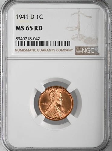 1941-D  1C LINCOLN WHEAT CENT "DENVER MINT" NGC MS65 RD (RED) # 8340718-042