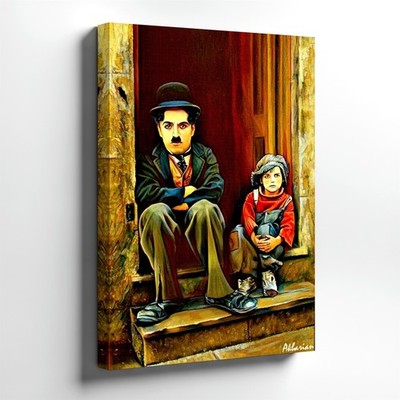 Canvas Retro Tramp Man Child Sitting on Doorstep 16x24 Aesthetic Room Print