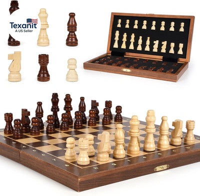 Magnetic Travel Chess Set 12-Inch Wooden Magnetic Chess Board 2 Extra Queen Fold