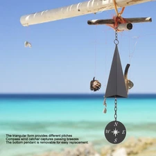 North Country Iron Triangle Wind Bell Chimes with Compass Indoor Outdoor Decor