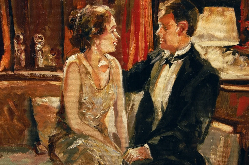 Hand Painted Oil Painting Seated Man And Woman 8"x10" stretched canvas COA - Image 4 of 4